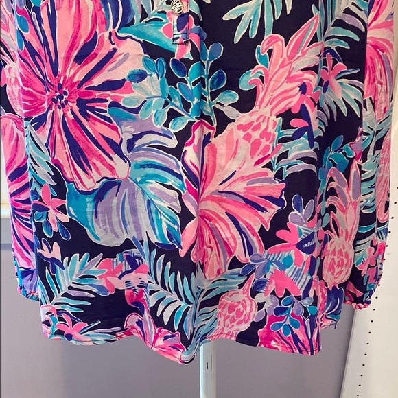 Lilly Pulitzer Elsa Silk toPink and Blue Long Sleeve Blouse - Picture 4 of 11